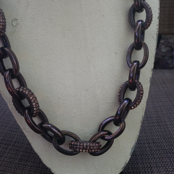 🌰🌞 Chunky Thick Chainlink Rhinestones Necklace - Picture 3 of 11